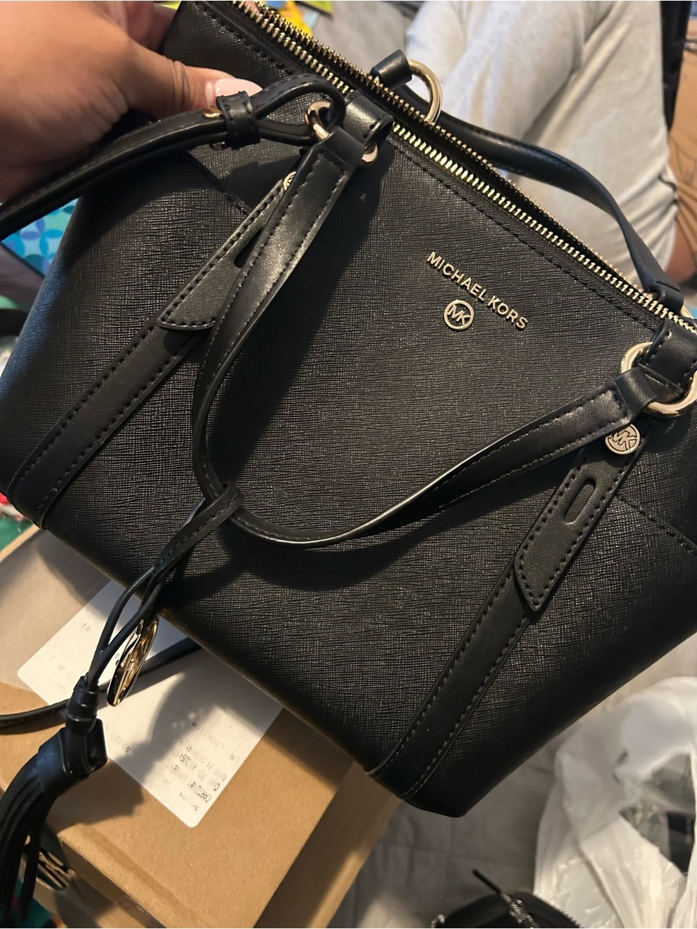 Michael Kors Black Saffiano Satchel with Gold Hardware